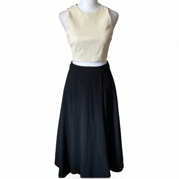 Alice + Olivia Dresses & Skirts - Alice + Olivia Cream Lamb Leather Cropped 2 Piece A line Lace Black Dress size 0